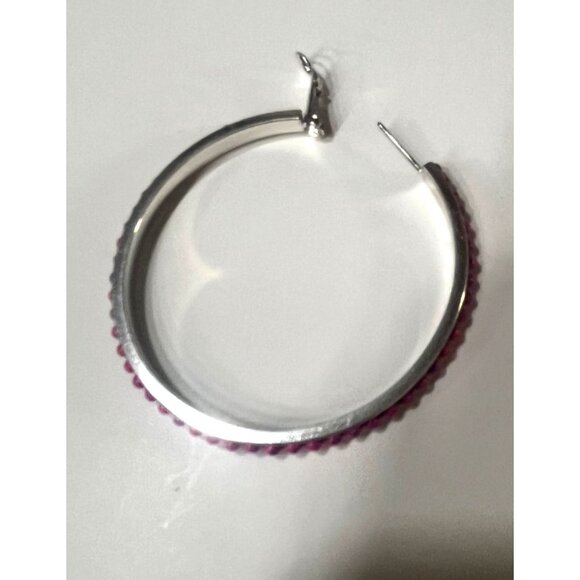Steve Madden Silver-tone  Hoop Earrings With Pink Beaded Detailing - Picture 6 of 9